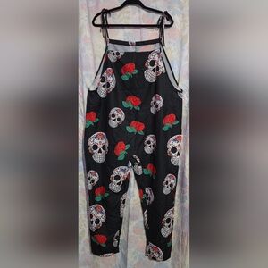 Sugar Skull and Rose Print Jumpsuite